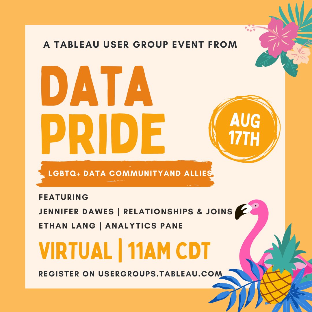 Come join me this Thursday at the Data+Pride Tableau User Group led by Sarah Carr. &amp; Lawrence Durbin. So grateful to have the opportunity to speak at their #tableau User Group. I will be talking about my new book "Statistical Tableau" &amp; giving you a preview of the content
