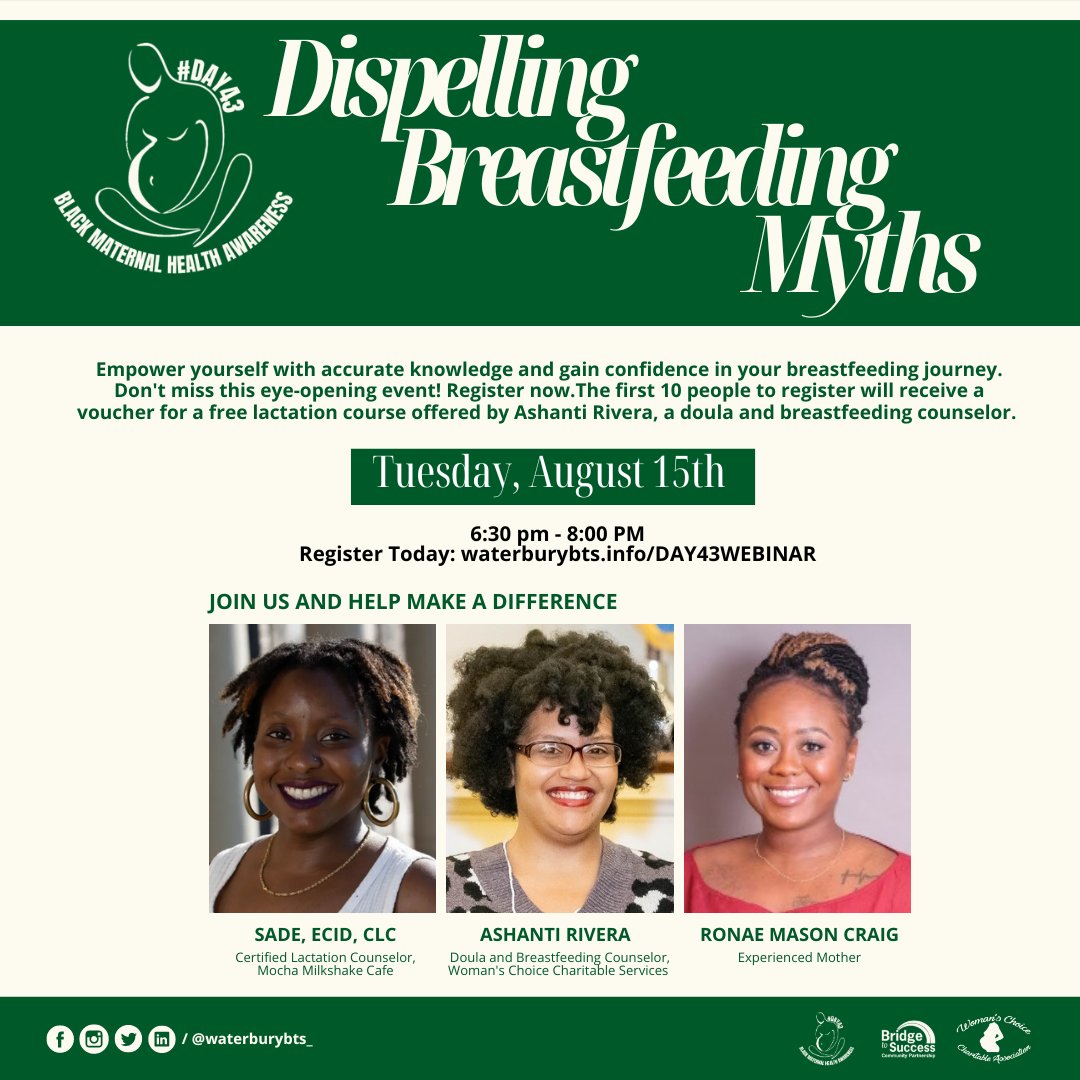 Join us this Tuesday, August 15th, from 6:30 pm to 8:00 pm for an enlightening webinar dedicated to dispelling breastfeeding myths.🍼 Don't miss out on this opportunity to learn, connect, and embrace the journey of motherhood. Register  today: waterburybts.info/DAY43WEBINAR #empowermom