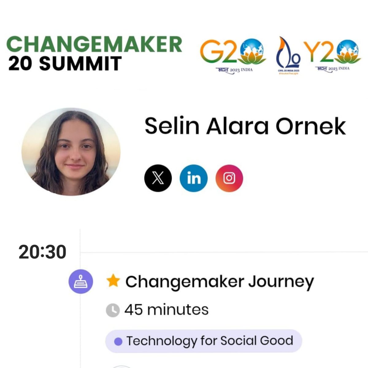 15th of August at 20:30 Turkish Time

I'm super excited to be going to share my journey at the Changemaker20 summit and hopefully, it will inspire other people to use technology for good. +