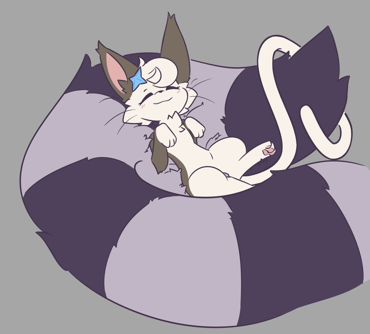 Lil doodle of @/Nakios_'s sweet little cat Lily enjoying the comfort of some big, soft raccoon tail ✨