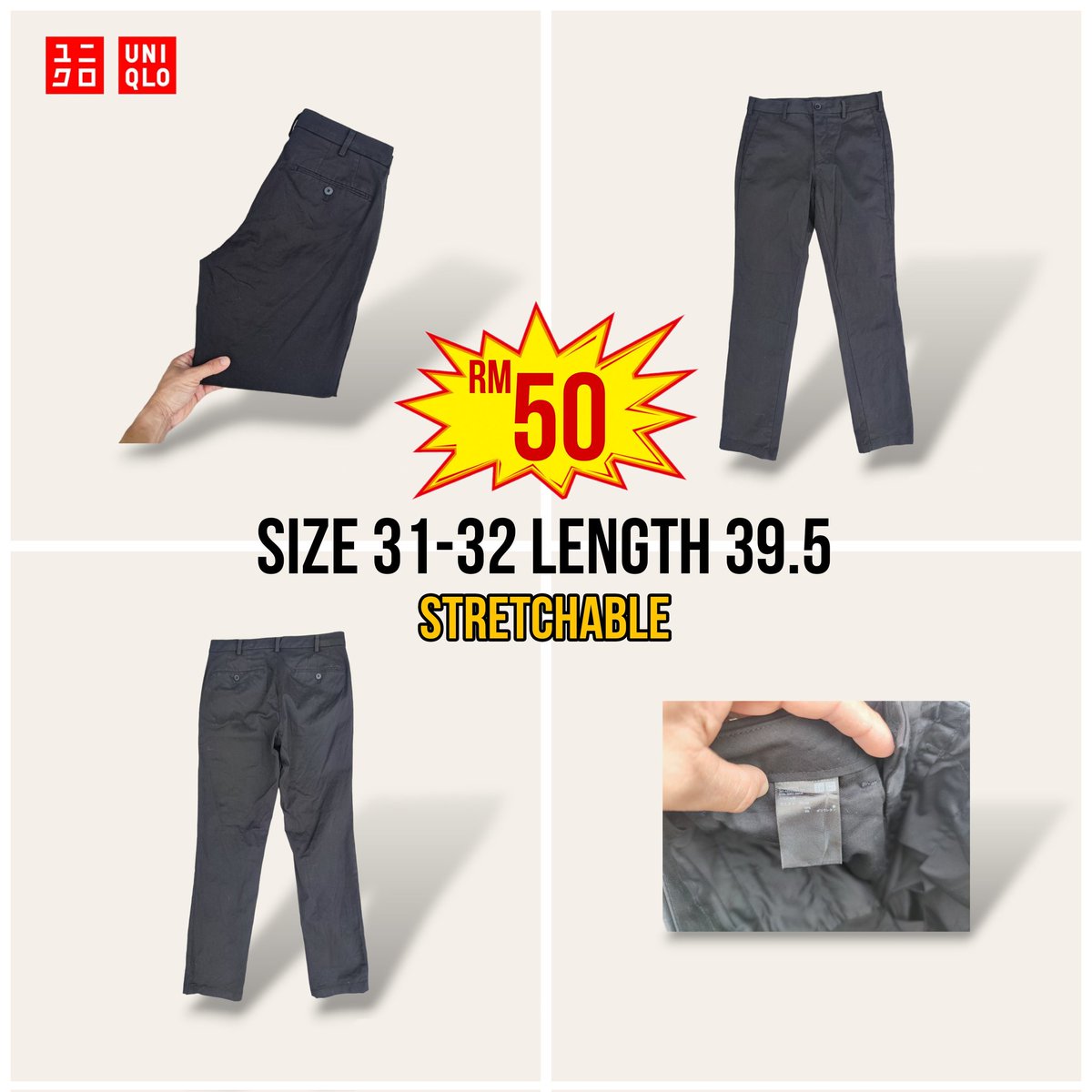 miki_bundle's tweet image. AVAILABLE‼️AVAILABLE‼️

👖UNIQLO COTTON PANTS

💵 RM50 only! 

Waist : 31-32 Inches 
Length : 39.5 Inches
Details : Cotton stretchable. Condition 9+/10 good as new ✨
**Authentic original item 💯

#uniqlo #uniqlopants