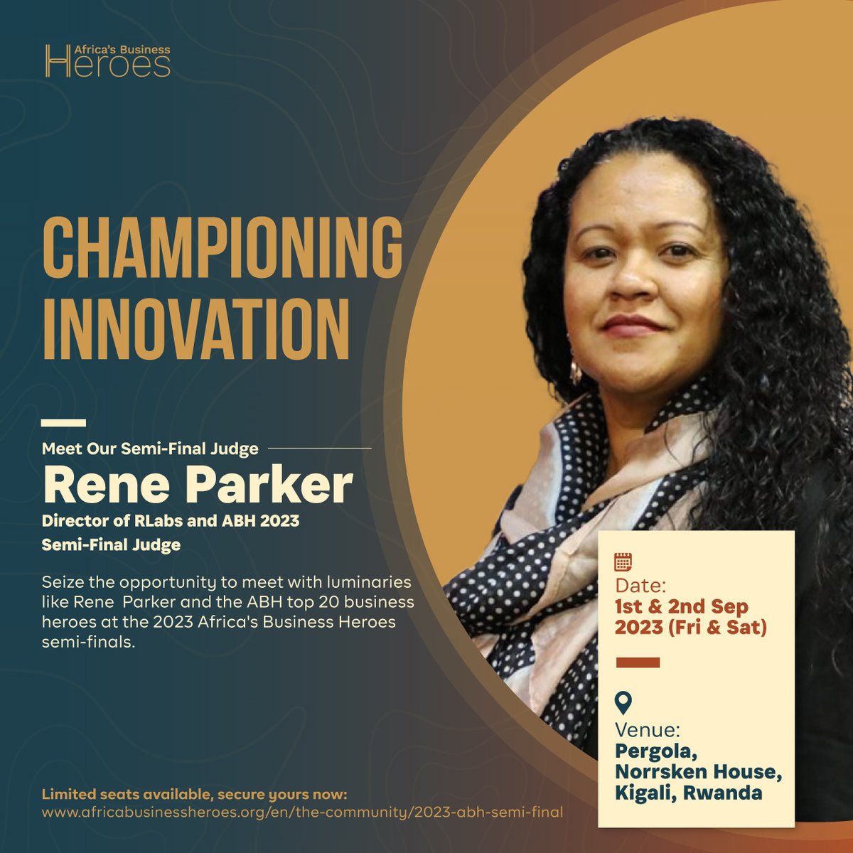 africa_heroes's tweet photo. We proudly present @ReneParker, the dynamic co-founder and director of RLabs and the ABH 2023 Semi-Final Judge. Rene is an experienced social impact entrepreneur who has scaled social companies... https://t.co/BoNy6FK7Pn