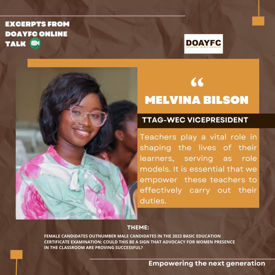 Excerpts from our panelists on our Online talk which was Themed “Female candidates outnumber male candidates in the 2023 Basic Education Certificate examination; Could this be a sign that advocacy for women presence in the classroom are proving successful?”
#WomenEmpowerment