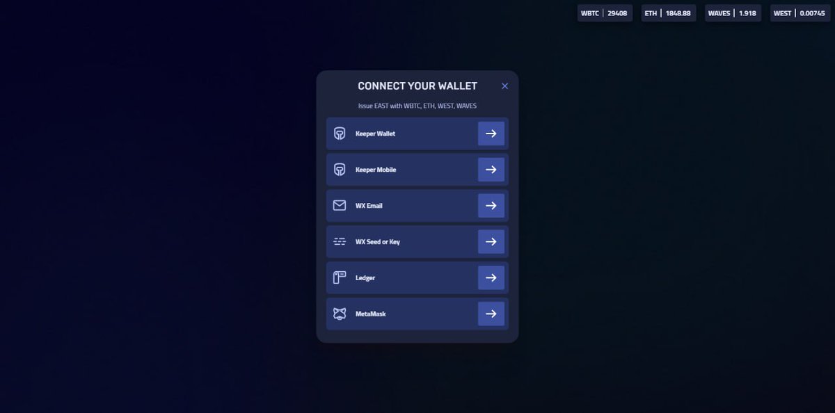Hey everyone! We've just added support for more web3 login options on EAST.Finance! That means you can now log in not only with Keeper Wallet on your browser but also from your mobile and more including MetaMask and Ledger. Woohoo! 🎉