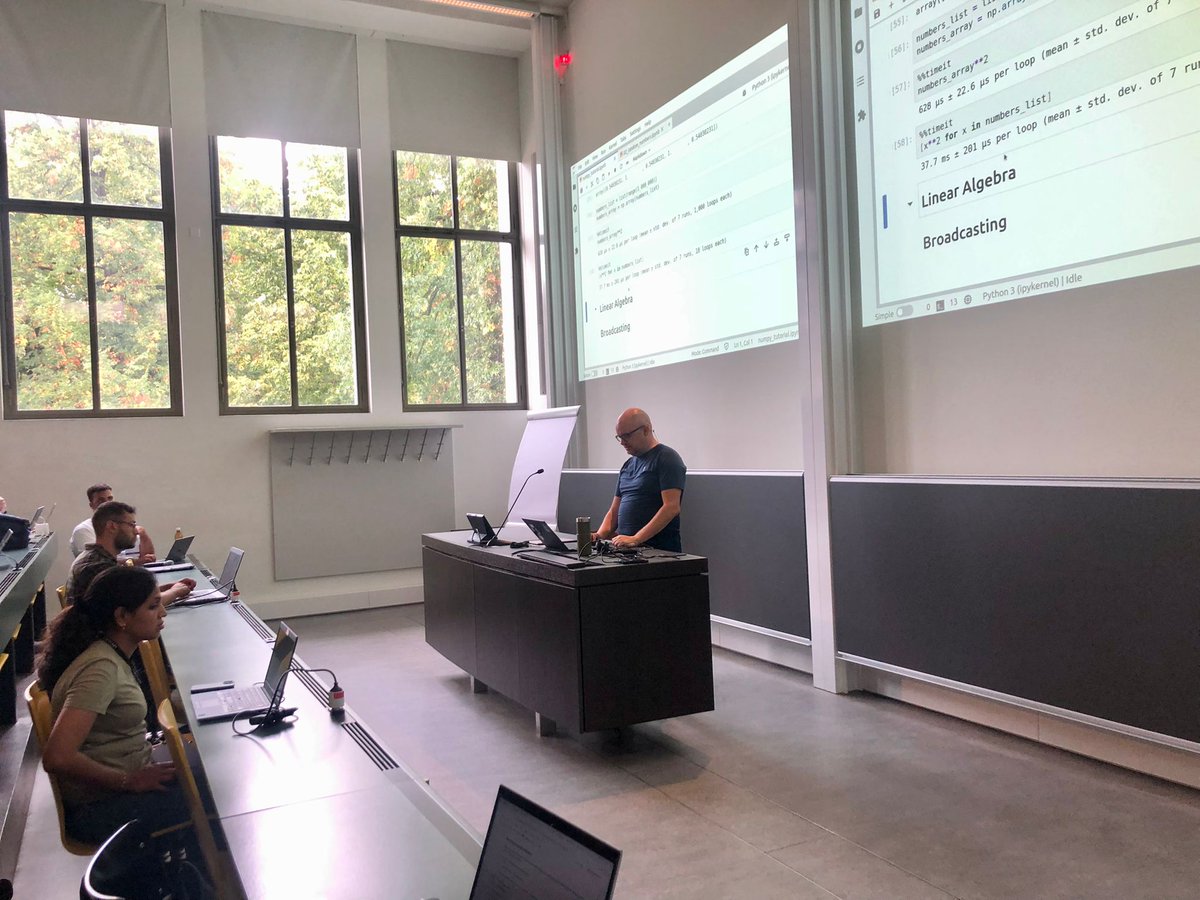 EuroSciPy's tweet image. 🖥️ Still buzzing from the #NumPy tutorial led by Geir Arne Hjelle @gahjelle. His introduction to numerical computing was both engaging and enlightening. Here's to more such sessions! #DataScienceWithPython #EuroSciPy2023 #Basel