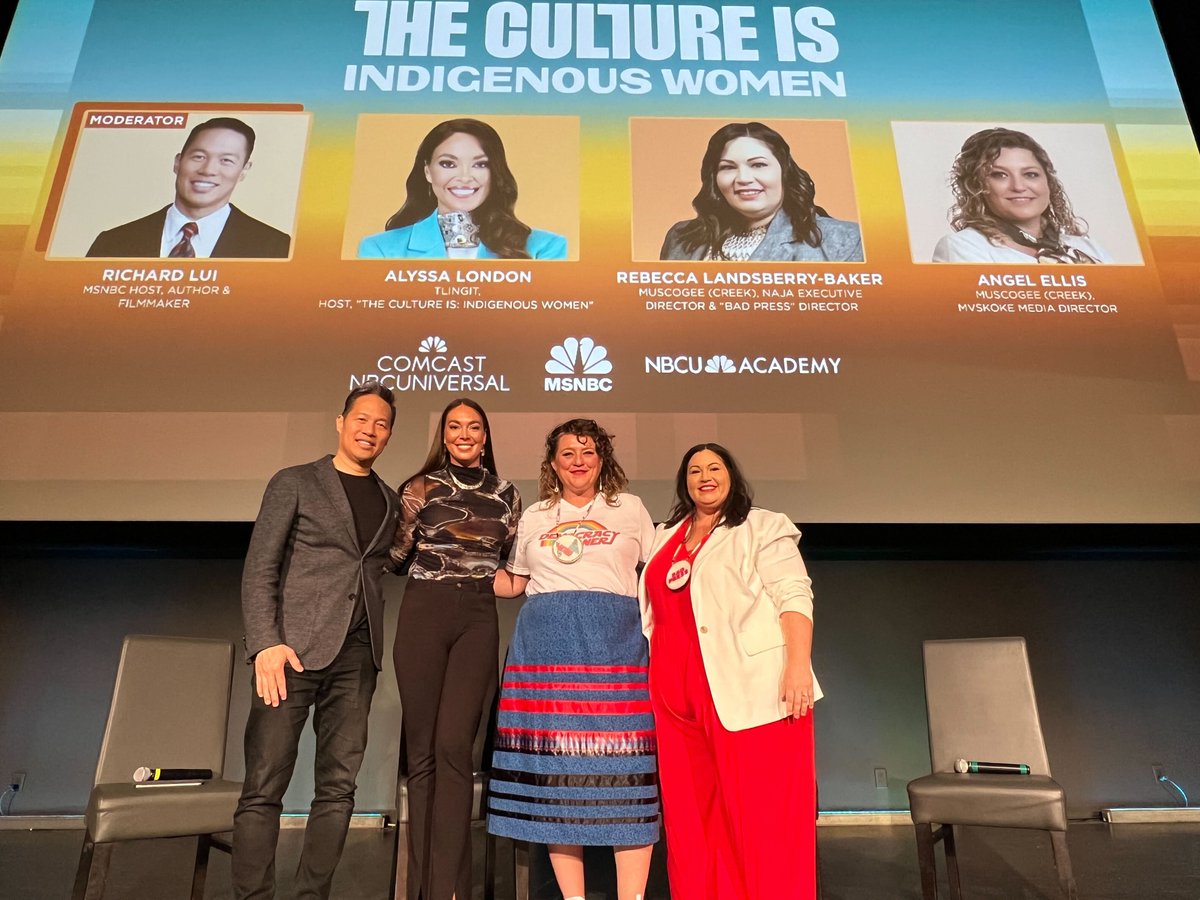 #NAJA23 The special screening of MSNBC’s “The Culture Is: Indigenous Women” was followed by a terrific panel with @MSNBC contributor @alyssaklondon & anchor @RichardLui, 'Bad Press' director @BeccaLandsberry and Mskoke Media Director Angel Ellis. @najournalists @IndigenousNBCU