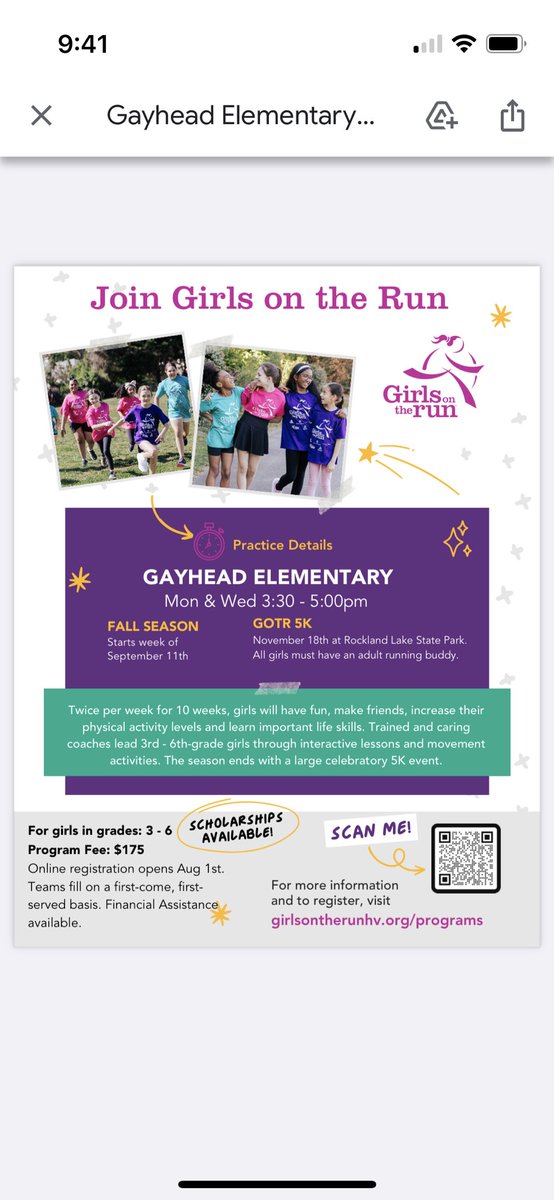 So excited to offer this awesome experience for our Grizzly girls again this fall! 🏃‍♀️🐾💙<a href="/DArmstrong324/">Danielle Armstrong</a> <a href="/GayheadWCSD/">Jim Daley</a> <a href="/GayheadPTA/">Gayhead PTA</a> <a href="/WCSDEmpowers/">WCSDEmpowers</a>