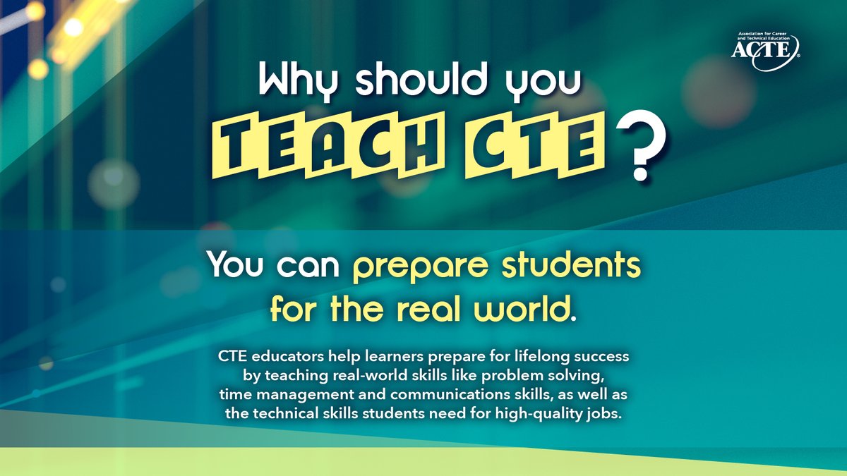 Help raise awareness of the CTE teacher shortage with students, potential career changers and other CTE stakeholders by using these tools to help build interest in CTE education as a profession. acteonline.org/teach-cte-recr…