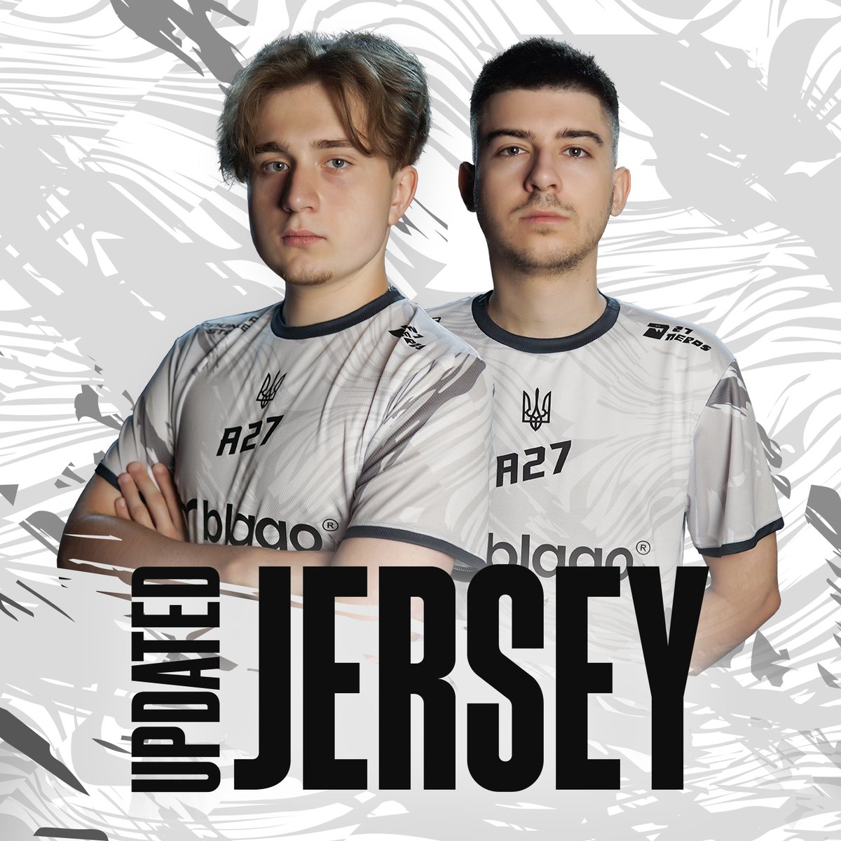 a27_team's tweet photo. Hello everyone!
We are glad to present you the updated jersey of our team 🥳
It is in these jerseys that we will perform in the ESEA Main, SCL Challenger Division leagues and all possible qualifications for various tournaments this season. https://t.co/vmERliDkLI