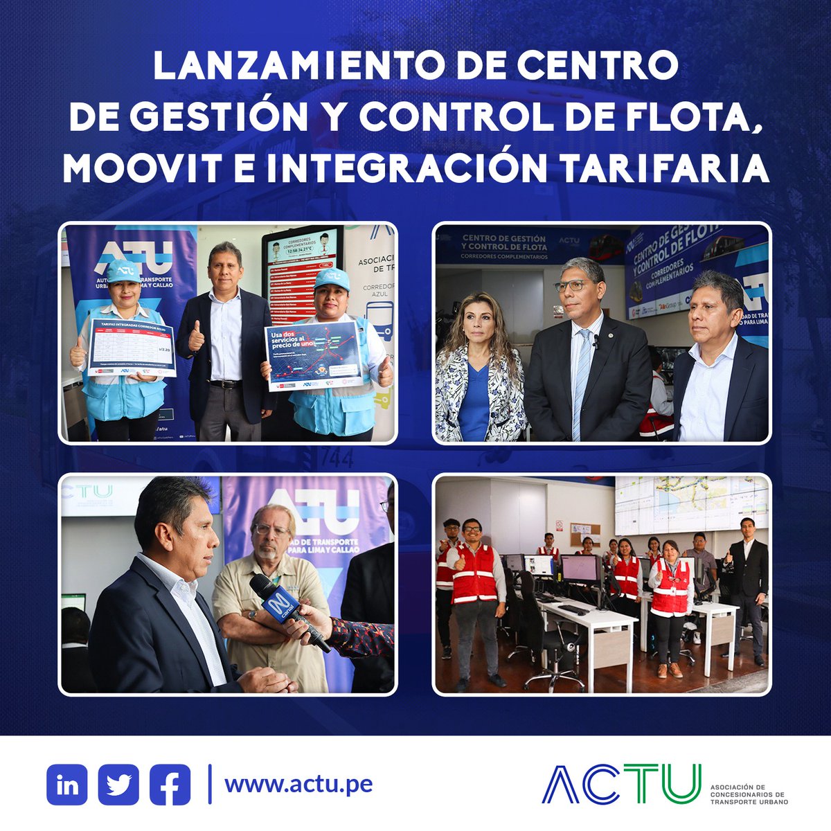 ActuPeru's tweet photo. Esta semana se llevó a cabo el Lanzamiento de Centro de Control y Gestión de flota, nuestra alianza con MOOVIT y la integración tarifaria utilizando dos servicios de un mismo Corredor. https://t.co/9hbbwHWjsv