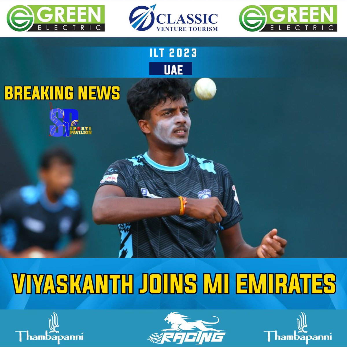 DanuskaAravinda's tweet photo. Breaking News 🚨

🇱🇰 21 year old uncapped  leg-spinner Vijayakanth Viyaskanth  has been selected to play for Mumbai Emirates in the upcoming ILT20 in UAE.

Congratulations @RealViyaskanth 

#sportspavilionlk #ILT20 #ViyakanthViyaskanth https://t.co/IIpjZZx5AJ