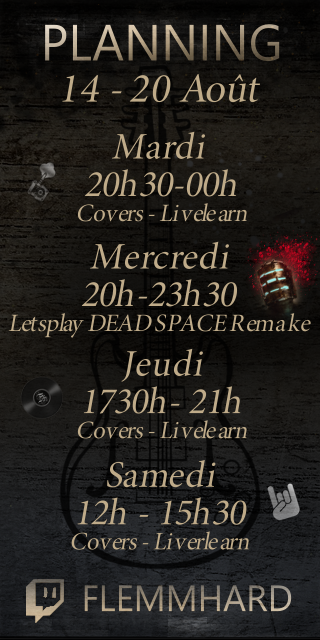 @alertetwitch Le planning de la semaine ! On continu sur la lancée de l'été ET d'ici 1h max petit live gaming !
