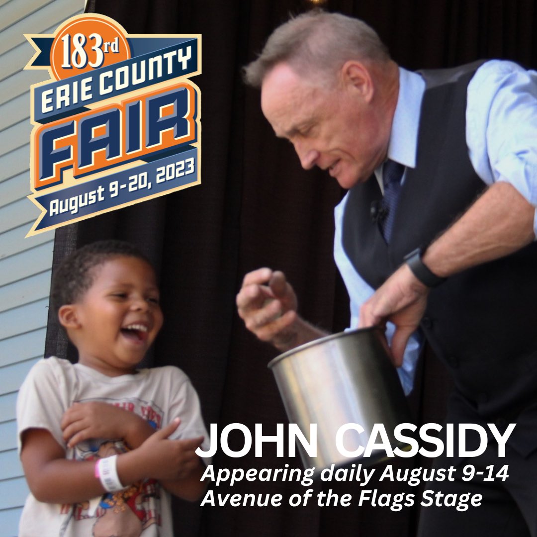 🎉 Get ready for a laughter-filled extravaganza at the Erie County Fair with John Cassidy's "Comedy, Magic and Really Weird Things with Balloons"! 🎈 Don't miss this incredible show from August 9th-14th on the Avenue of the Flags stage at 2pm and 7pm!🌟