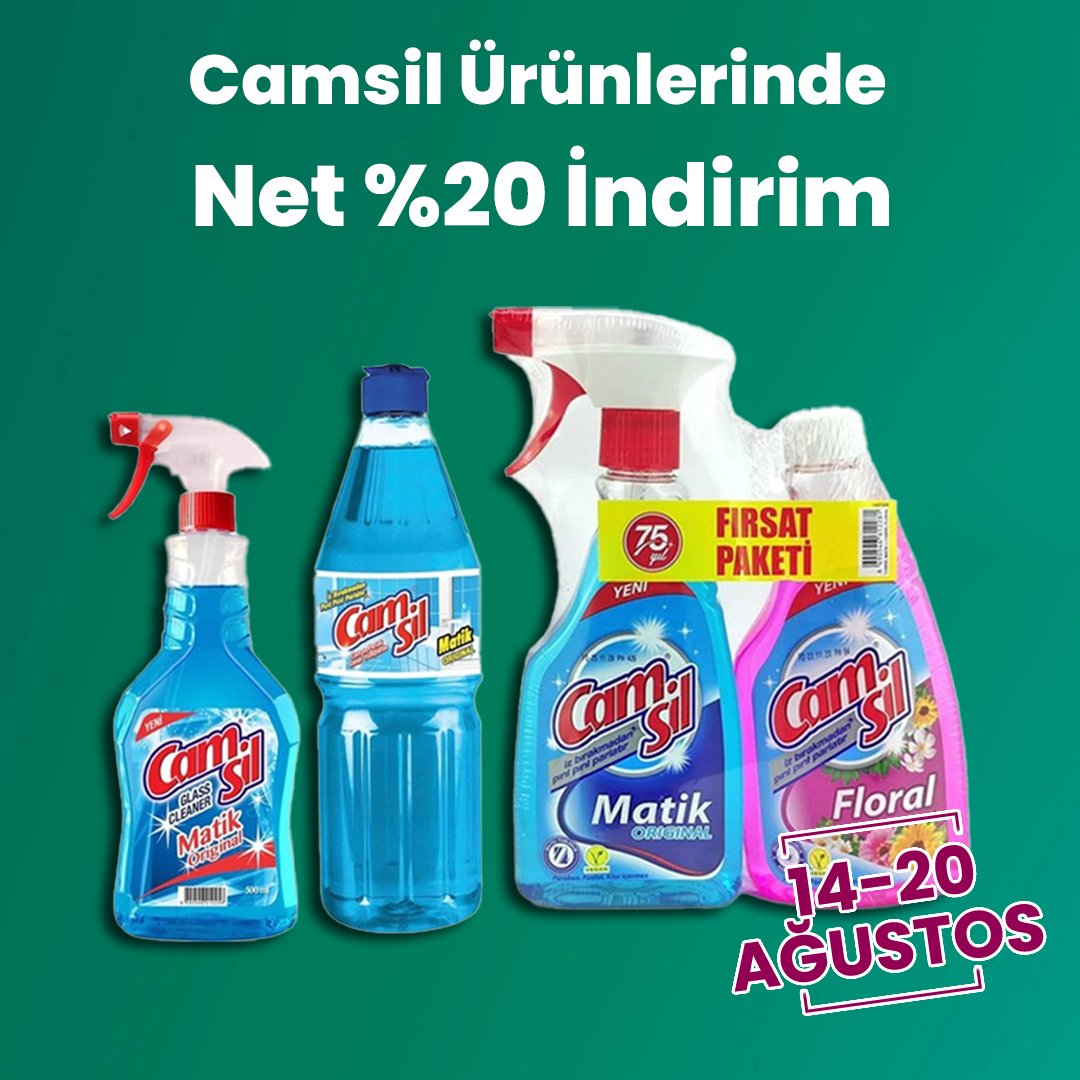 🧴Camsil temizlik ürünlerinde %20 İndirim
📲Hemen sipariş vermek için farksepeti.com a tıklayabilirsiniz
#camsil #temizlikspreyi #temizlik #market #süpermarket #indirim