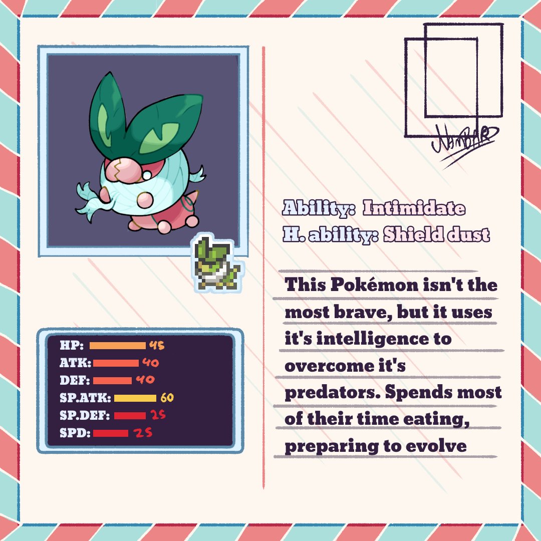 MolchiBerry's tweet image. Yoah, this pokémon got some big scary eyes...wait a minute.
Here&apos;s the lil bug guy for the route 1 gang!

#Pokemon #Fakemon #bugtype #route1pokemon