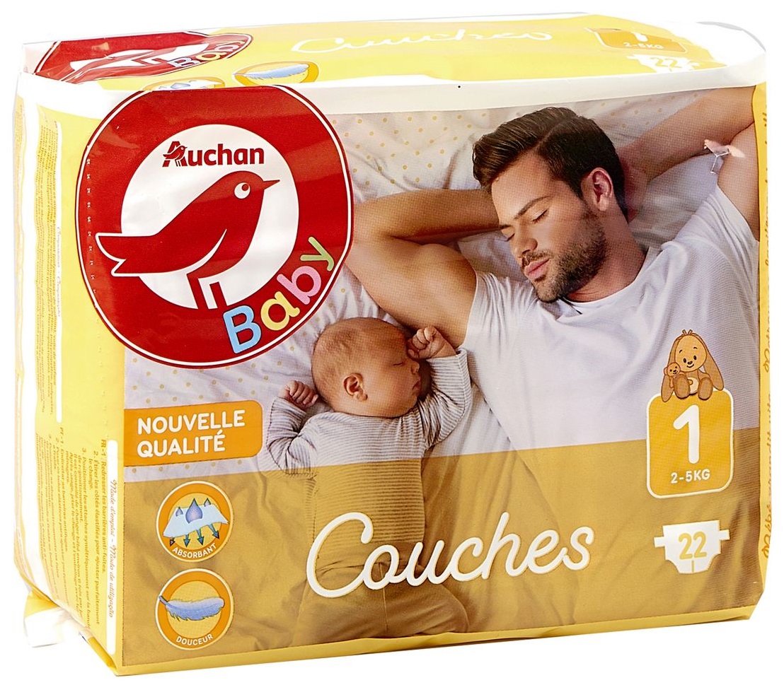 FhuChild's tweet image. Contrairement à ce que l’on peut voir sur ce paquet de couche @AUCHAN_France, le bébé doit dormir seul dans son propre lit, dans la chambre de ses parents. Il est primordial que les industriels de la puériculture véhiculent les bons messages aux parents.#dodosurledos #backtosleep