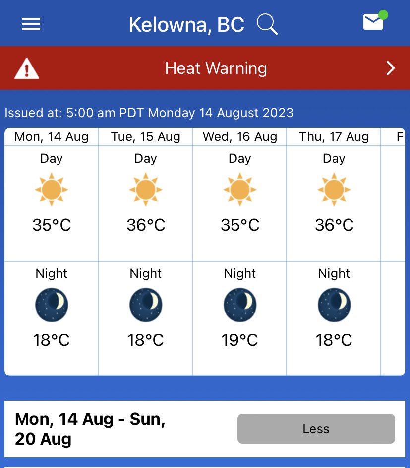 Gonna be a little bit hot for the next couple of days.  Keep that irrigation going!!  #bcfarming #hothothot🔥