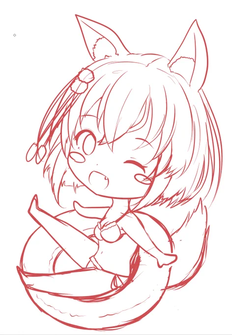 ラフ絵、デフォルメきつねちゃん水着ver
