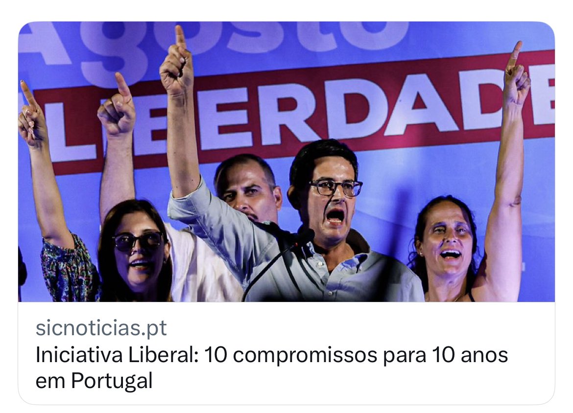 LiberalPT's tweet photo. 🔴🔵 Iniciativa Liberal: 10 compromissos para 10 anos em Portugal

10 compromissos para a década:

1 - Água, agricultura e sector primário 

2 - Ambiente e energia, mobilidade e transportes (manifesto liberal)

3 - Educação 

4 - Estado de Direito

5 - Reforma do Estado

6 - Habitação 

7 - Profissionais liberais, trabalhadores Independentes e empresas 

8 - Rendimento: jovens e todos os que ambicionam subir na vida 

9 - Saúde: Reforma do SNS com o SUA Saúde 

10 - Liberdade e direitos humanos em todo o lado

👉 https://t.co/fGum5kmnbF