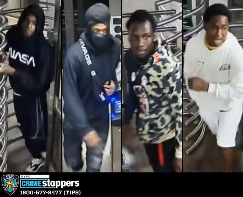 Crime_In_NYC's tweet photo. The NYPD is looking for four men wanted for attacking a 67-year-old man early Sunday in Carroll Gardens, Brooklyn.
The victim was riding a Manhattan-bound train at 2:25 a.m. when he was surrounded by four males who demanded his money.
They punched him repeatedly in the head and stole his cellphone and senior MetroCard. They then fled at the Carroll Street stop.
The victim wasn't seriously injured and was treated at the scene by EMS.
Anyone with information is asked to call Crime Stoppers at 1-800-577-TIPS.
https://t.co/wQZstpecIe