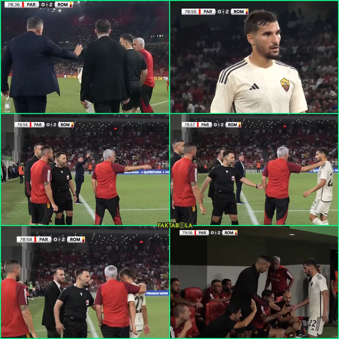FaktaSepakbola's tweet photo. Respect, Jose Mourinho. The Special One! 🫡 

Kemarin AS Roma terbang ke Albania, untuk jalani laga ujicoba lawan klub Albania, FK Partizani. Ada kejadian unik di menit 77'.

Saat itu ada pemain Partizani yang cedera, tapi sebelumnya klub Partizani sudah memasukkan semua pemain pengganti mereka. Pelatih Partizani berencana memasukkan lagi pemain yang sebelumnya sudah main, untuk menggantikan pemain yang cedera tersebut. Tapi sayangnya wasit melarang hal itu. Partizani akhirnya main dengan 10 pemain.

Mourinho yang mengetahui hal itu langsung memutuskan untuk menarik keluar satu pemain AS Roma, yakni Houssem Aouar. Sehingga sisa pertandingan berlangsung adil, 10 pemain vs 10 pemain. Rispek Mou.

Lumayan kasih Aouar istirahat dan menghindari cedera. Aouar salah satu pemain yang sering dilanggar di laga tersebut. 

Roma menang dengan skor 2-1 gol dicetak El Shaarawy dan Andrea Belotti.

Video nya cek di next post di bawah post ini ⤵