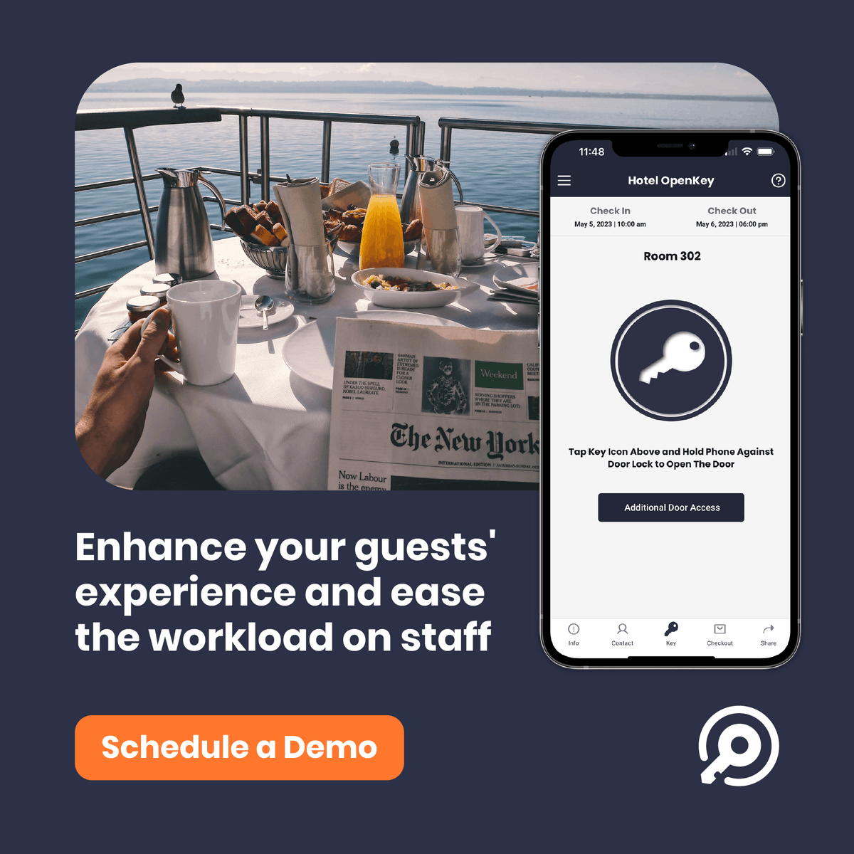 OpenKeyApp's tweet image. Experience OpenKey's ability to simplify guest interactions and enhance overall efficiency. Hoteliers appreciate the streamlined operations, and guests love the seamless experience. openkey.co/demo

#digitalkey #hoteltechnology #mobilekey #hospitality #keylessentry