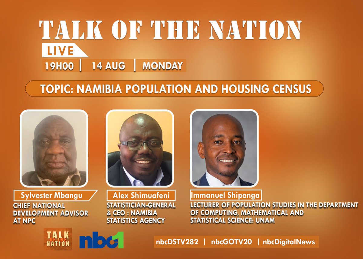 namstatsagency's tweet photo. Join us tonight on Talk of the Nation
Time: 19:00
Topic: Namibia Population and Housing Census
#NSA_Namibia #NamStatistics #Namibia #NamCensus2023 #PlayYourPartBeCounted π· https://t.co/Tx1pJaN070