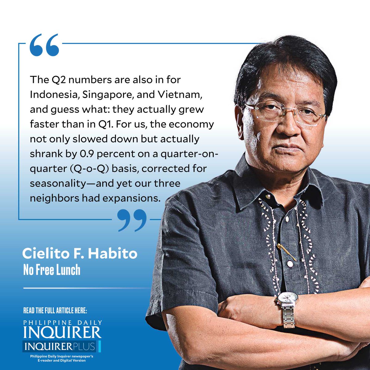 Today's #NoFreeLunch by Cielito F. Habito (Aug. 15, 2023). Visit opinion.inquirer.net for fearless views and more. Get the Inquirer here: inq.news/inqshop