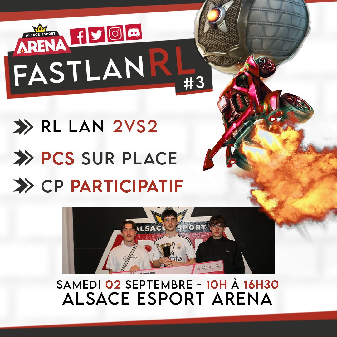 AlsaceArena's tweet photo. ✨ #FastLanRL #3 ✨
👉 Samedi 02 Septembre
🎭 2vs2 - 12 slots
📆 Checkin 9h
💰 10€ participation/pers
🏟️ @AlsaceArena
💵 150€ de CP
Setup sur place mais ramène ta manette
Inscription obligatoire via : https://t.co/BwaqBMyoCt
(Paiement sur place possible)
#Strasbourg #RL https://t.co/tXlxE9fnFk