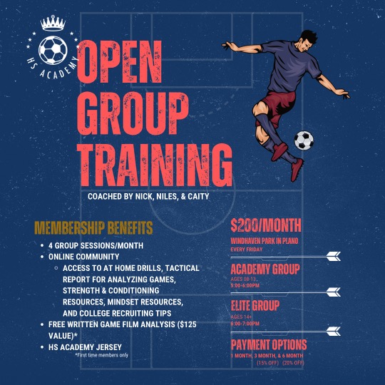 hssocceracademy's tweet photo. New Program Alert!
We are launching our open group training program starting in September. Every Monday (GK only) &amp; Friday (Field Players only) night! We have also created a membership program for online resources. Use code 'FIRST' for 15% off your membership for the first month. https://t.co/VUfSVfYywe