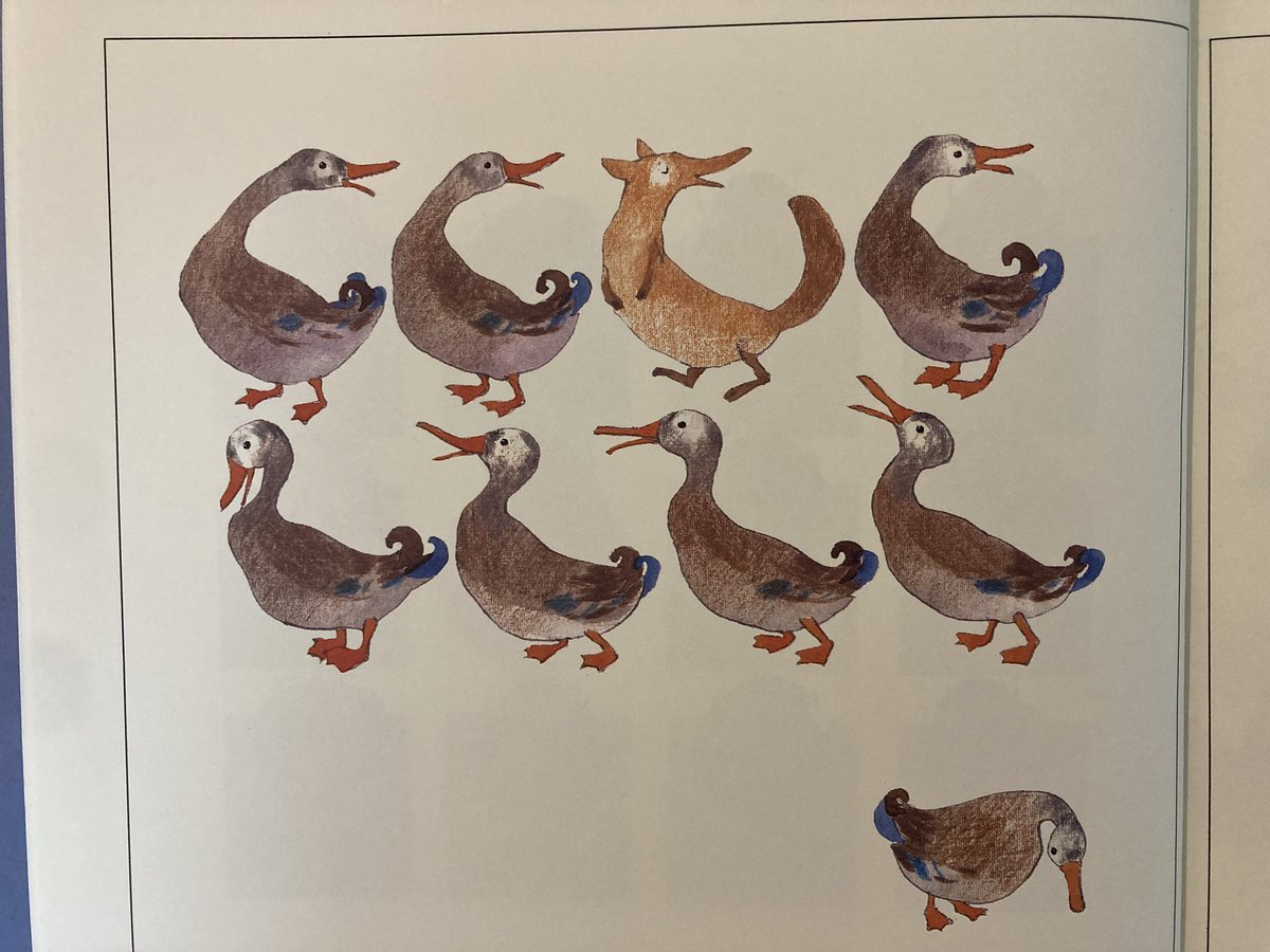 HESO9R's tweet photo. 幼稚園か小学校低学年の時、実家にあった絵本と同じ絵を30年ぶりくらいに発見
「なかまはずれ」って���本なんだけど、当時はキツネかアヒルどっちが「なかまはずれ」か分からず.. https://t.co/YIYtTsHiuY