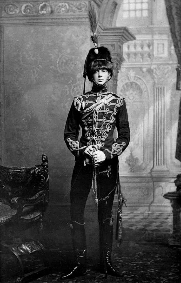 Dashing! What Happened to Our Modern Military Uniforms?  The young 21 years old Cornet, (Second Lieutenant) Winston Leonard Spencer  Churchill of the 4th Queens Hussars. 1895  His Hessian riding boots were popular during the Regency period.  (1874-1965)

#vintagephotograph