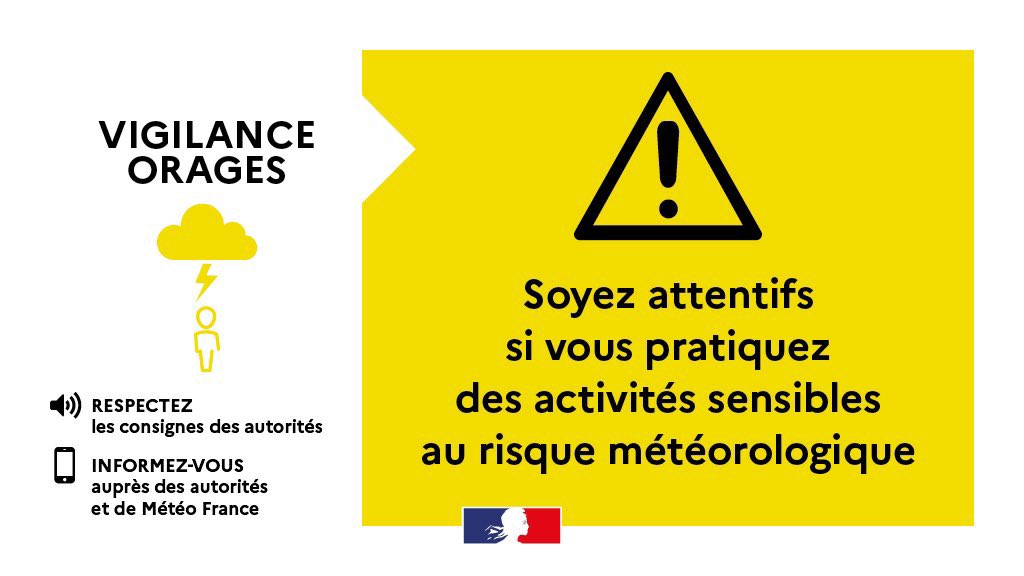 ⚠️🟡#VigilanceJaune #Orages pour le département du #Nord ce 14/08/23 après-midi jusque minuit. Soyez prudents dans vos activités et déplacements.