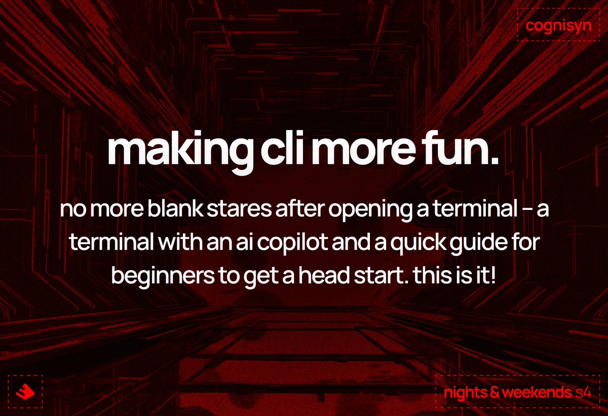 ruffevean's tweet photo. Terminals were always scary for beginners. lets make it fun.
As i got into nights &amp; weekends s4 of @_buildspace , I am going to build a terminal which has an ai copilot with it and headstart for beginners using Rust Programming language . https://t.co/upraF0IYFg