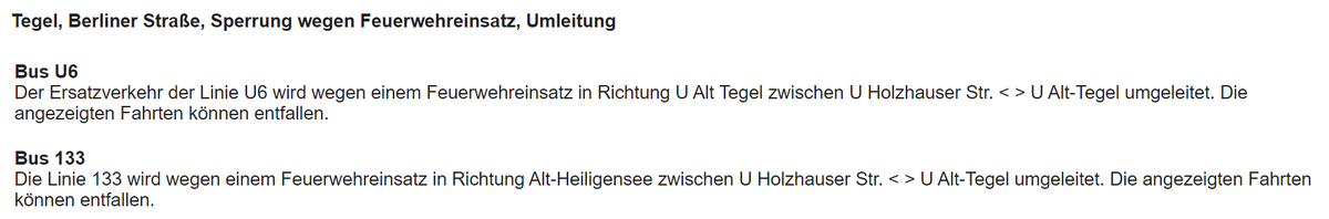 VIZ_Berlin's tweet photo. In #Tegel ist die Berliner Straße in beiden Richtungen zwischen Schlieperstraße und Veitstraße #gesperrt.  Dort wurde ein #Gasleck entdeckt.
Der Ersatzverkehr der #U6_BVG sowie Bus #133_BVG werden umgeleitet. https://t.co/vQNnQX76Kg