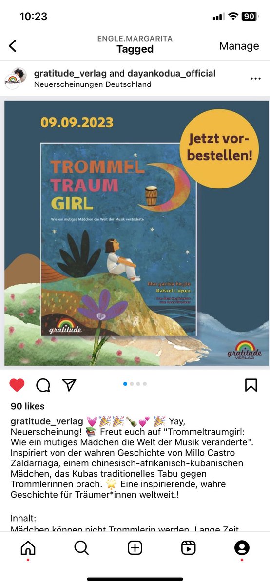 margaritapoet's tweet photo. I was so happy to see this German cover on Instagram! September 9 publication by #Gratitude_verlag. @rafaellopezart
#DrumDreamGirl #GermanTranslation
#childrensbook #PuraBelpréAward #music #drums #Cuba #LatinxBooks @Diverse_Verse https://t.co/Y2wwJZXXBB