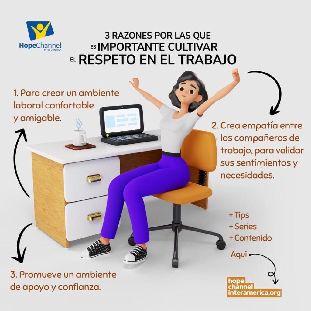 El trabajo es una parte muy valiosa de la vida diaria; cultivemos el respeto para hacer de éste un ambiente agradable 🙌'.

#respeto #trabajo #ambientelaboral #mejoratuvida