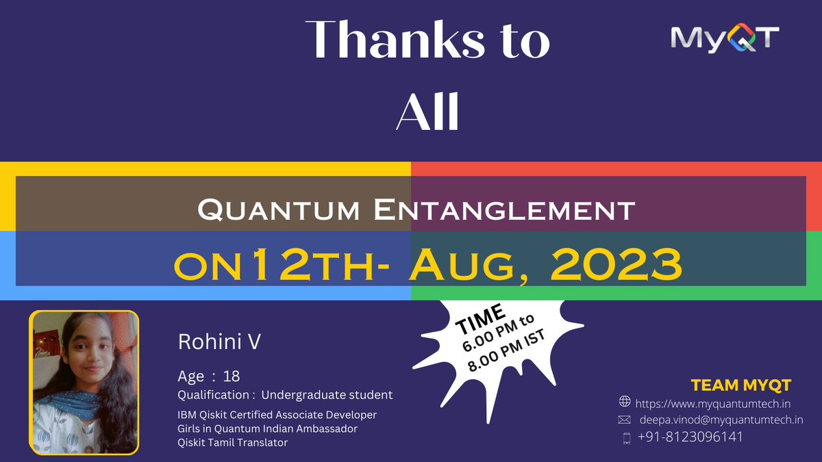 MyQuantumTech's tweet photo. Learn "Quantum Entanglement"

Speaker: Rohini V

#quantum ,#quantumcomputing ,#quantumtechnology ,#hackathon ,#nmit ,#myqt,#quantuminindia ,#quantumphysics, #quantumfinance,#quantummachinelearning,#machinelearning,#artificialintelligence,#collegelife,#collegestudents https://t.co/QxcyG2ALAm