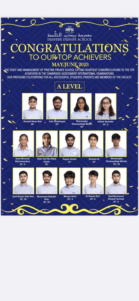 PristineSchool's tweet photo. Felicitations to the entire Pristine Community and congratulations to our A Level High Achievers. #OnwardandUpward #creatingpathwaysofexcellence @CambridgeInt https://t.co/TF6pb0QsiB