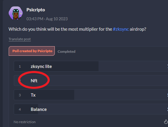 psicripto's tweet photo. @OrtegasCrypto'ın paylaşımı ve yaptığım anket sonuçlarından #zkSyncEra da nft kısmının atlandığını farkettim.

📌Eleme yapmak zorunda olduklarından az talep edilen önemli olabilir.

ZksyncEra ağında daha önce nft hareketi olmayanlar için bu flood'u hazırladım. https://t.co/0IYkYxk6Qy