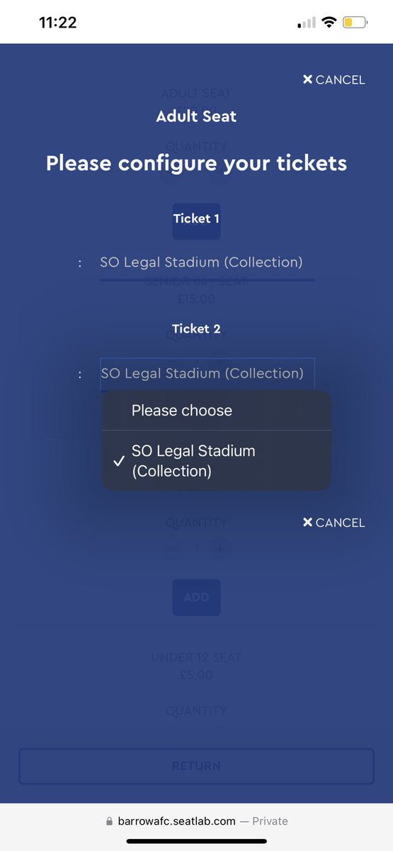 Amykenobi19's tweet photo. @BarrowAFC @ASFCofficial It’s only letting us select collect at Holker street https://t.co/kyYnmyfyL6