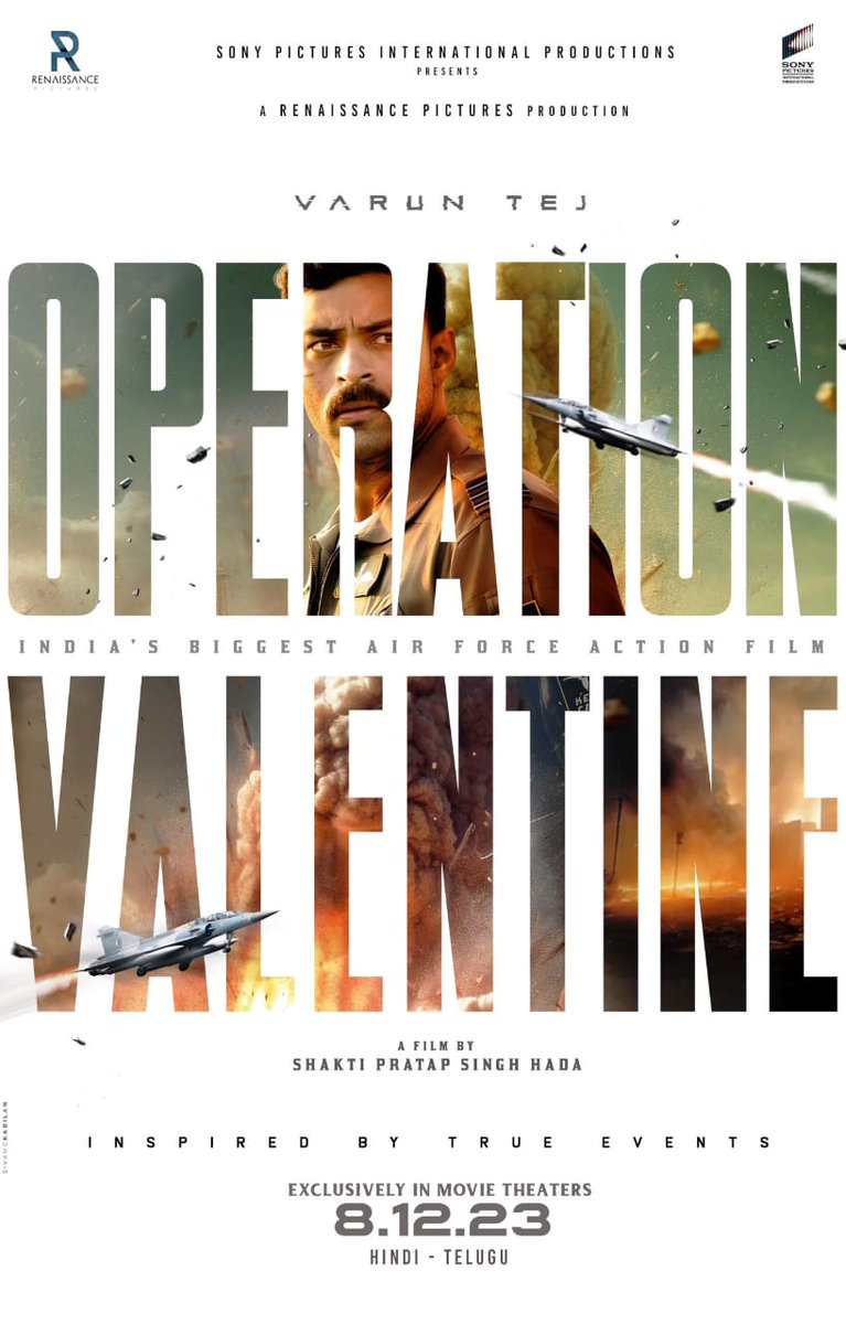 TeamKarimnagar's tweet photo. The biggest mission is all set for takeoff!

@IAmVarunTej’ #VT13 is Titled #OperationValentine 💥

Inspired by true events 🇮🇳

WW Release on December 8th, 2023 in Hindi &amp; Telugu

@ShaktipsHada89 @ManushiChhillar @sidhu_mudda @nandu_abbineni @sonypicsfilmsin @RenaissancePicz https://t.co/nNjB1Otpwb