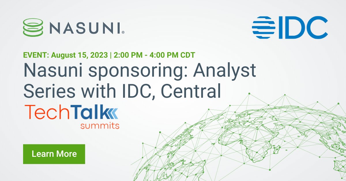Nasuni's tweet image. Join @Nasuni and @IDC for a @techtalksummits on 8/15! Don&apos;t miss out on Lance Shaw, Director of Product Marketing at Nasuni, and his 15-minute session demonstrating the incredible value of the Nasuni File Data Platform. ☁️

Register now! bit.ly/44WucRQ #TechTalkSummits