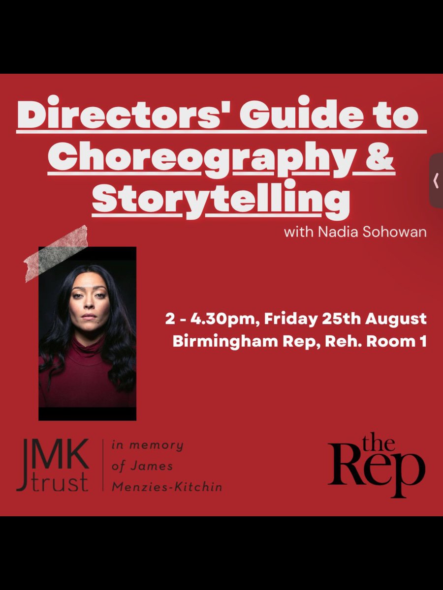 freeYOURstyleCo's tweet photo. @NadiaSohawon from #FYSCO will be leading a FREE workshop at @BirminghamRep for @JMKTrust1
FRI 25th AUG
‘Directors guide to choreography & Storytelling’.
Covering body language, dance, character physicality, martial arts & more.
24th is ‘Puppetry Lab’ with @lesenfantsterr https://t.co/egE7bbdATm