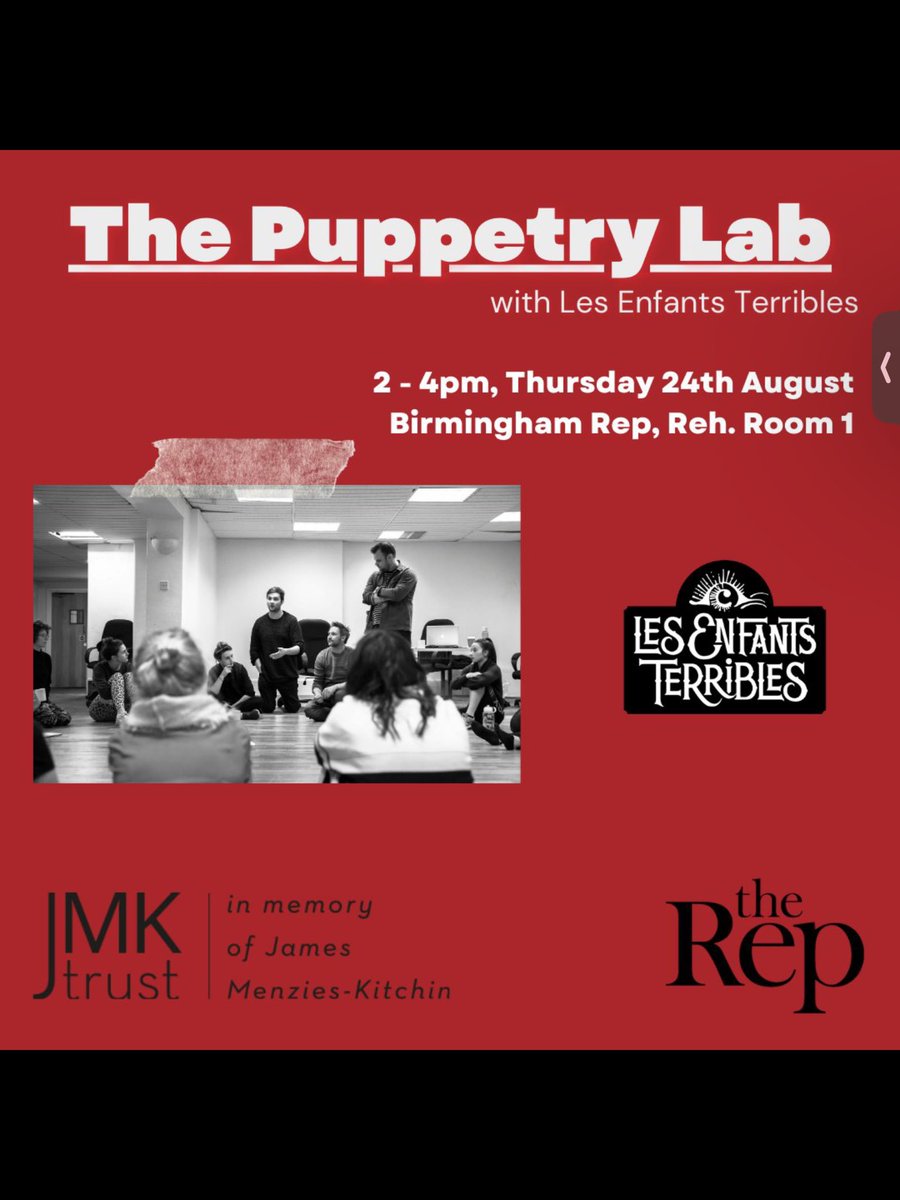 freeYOURstyleCo's tweet photo. @NadiaSohawon from #FYSCO will be leading a FREE workshop at @BirminghamRep for @JMKTrust1
FRI 25th AUG
‘Directors guide to choreography & Storytelling’.
Covering body language, dance, character physicality, martial arts & more.
24th is ‘Puppetry Lab’ with @lesenfantsterr https://t.co/egE7bbdATm