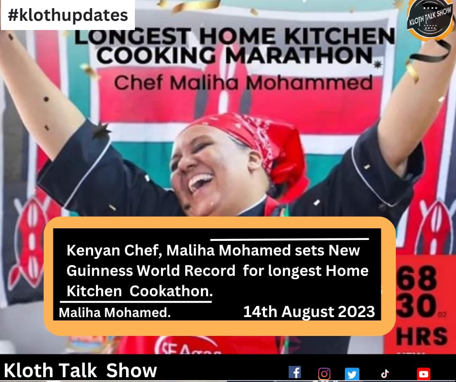 KlothTalkShow's tweet photo. Kenyan Chef, Maliha Mohamed set New Guinness World Record for longest home kitchen Cookathon
#klothtalkshow #klothupdates https://t.co/0oZX1ElSTi