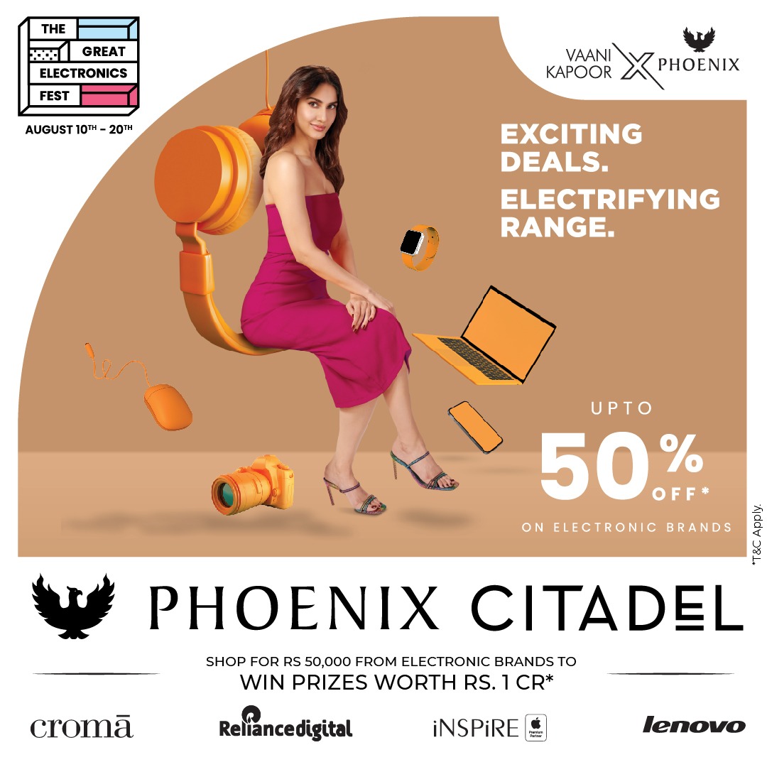 phoenixcitadel's tweet image. The best of Electronics at shocking prices! You cannot miss #TheGreatElectronicsFest.  Shop for INR 50,000 to win assured movie tickets and win prizes worth Rs. 1 crore.
*T&amp;amp;C apply

Date: 10th- 20th August, 2023.

#PhoenixCitadel #ElectronicsFest #GadgetFest #GadgetSale