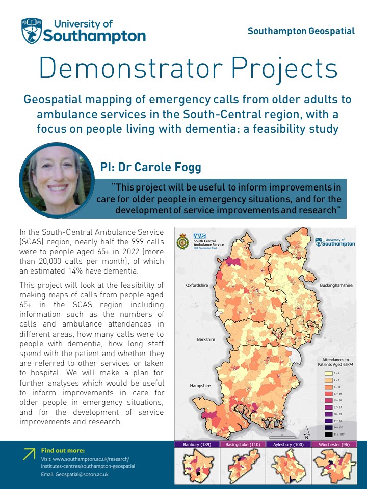 Following up on our Demonstrator Projects, a geospatial mapping project lead by Dr. Carole Fogg (@carole_fogg). This project will look at the feasibility of making maps of emergency calls from people aged 65+ in the SCAS region. #research #project #geospatial #DataSavesLives