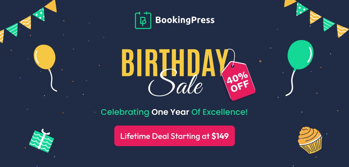 🎉BookingPress Birthday Sale is Live!

Enjoy an incredible 40% off on our plugin, marking a fantastic year-long journey. 🎂. Elevate your booking experience now! 🚀

👉 Purchase Now: bookingpressplugin.com/pricing/

#bookingpress #birthday #wordpress #plugin