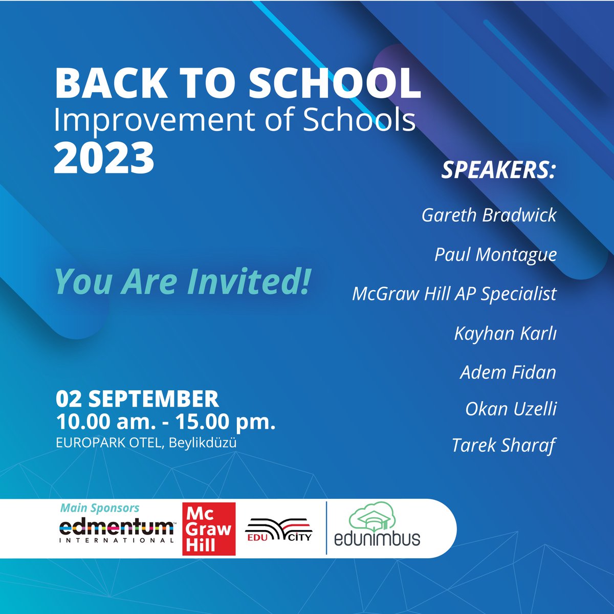 September the 2nd, On saturday We will be talking about "Removal of borders in education, International Accreditation, Improvement of schools and the change of education today.

#OkulaDönüş #BacktoSchool #Edunimbus #Edmentum #McGrawHill #EduCity
